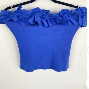Anthropologie Maeve Blue Ruffled Off-Shoulder Top